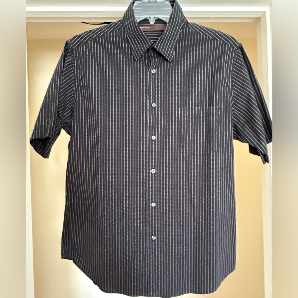 Perry Ellis Black and White Striped Men's Shirt